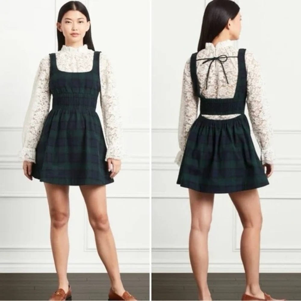 Hill House Home The Cher Mini Dress Blackwatch Tartan Small Plaid Blue Green